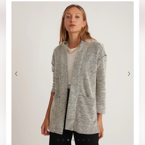 MARINE LAYER Birdseye Cardigan in Black/White Contrast. Size Small - Picture 2 of 8